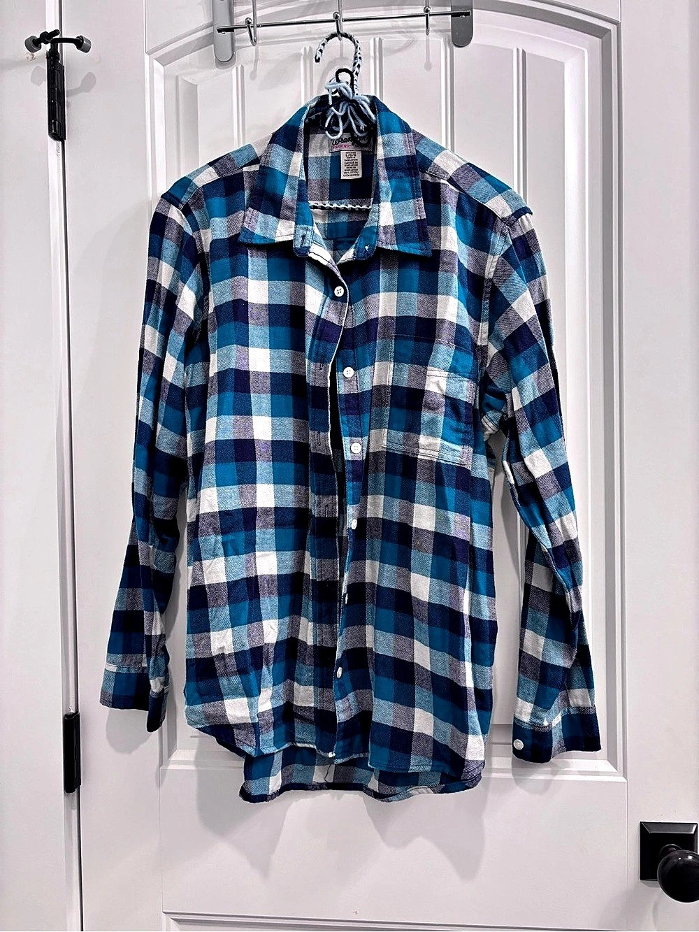 Wrangler Wrancher Shirts Plaid Cotton Shirt in Blue & White Size Large